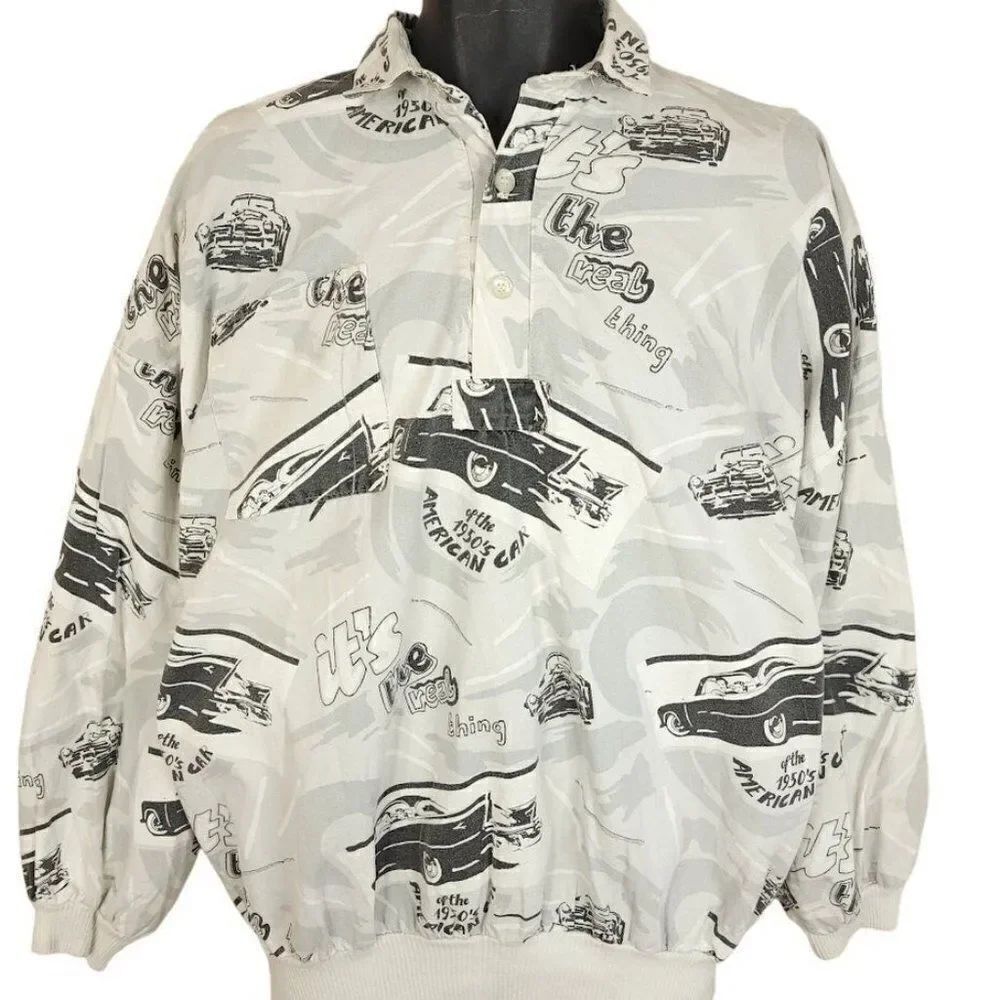 1950s American Car Polo Shirt Vintage 90s The Real Thing All Over Print Medium